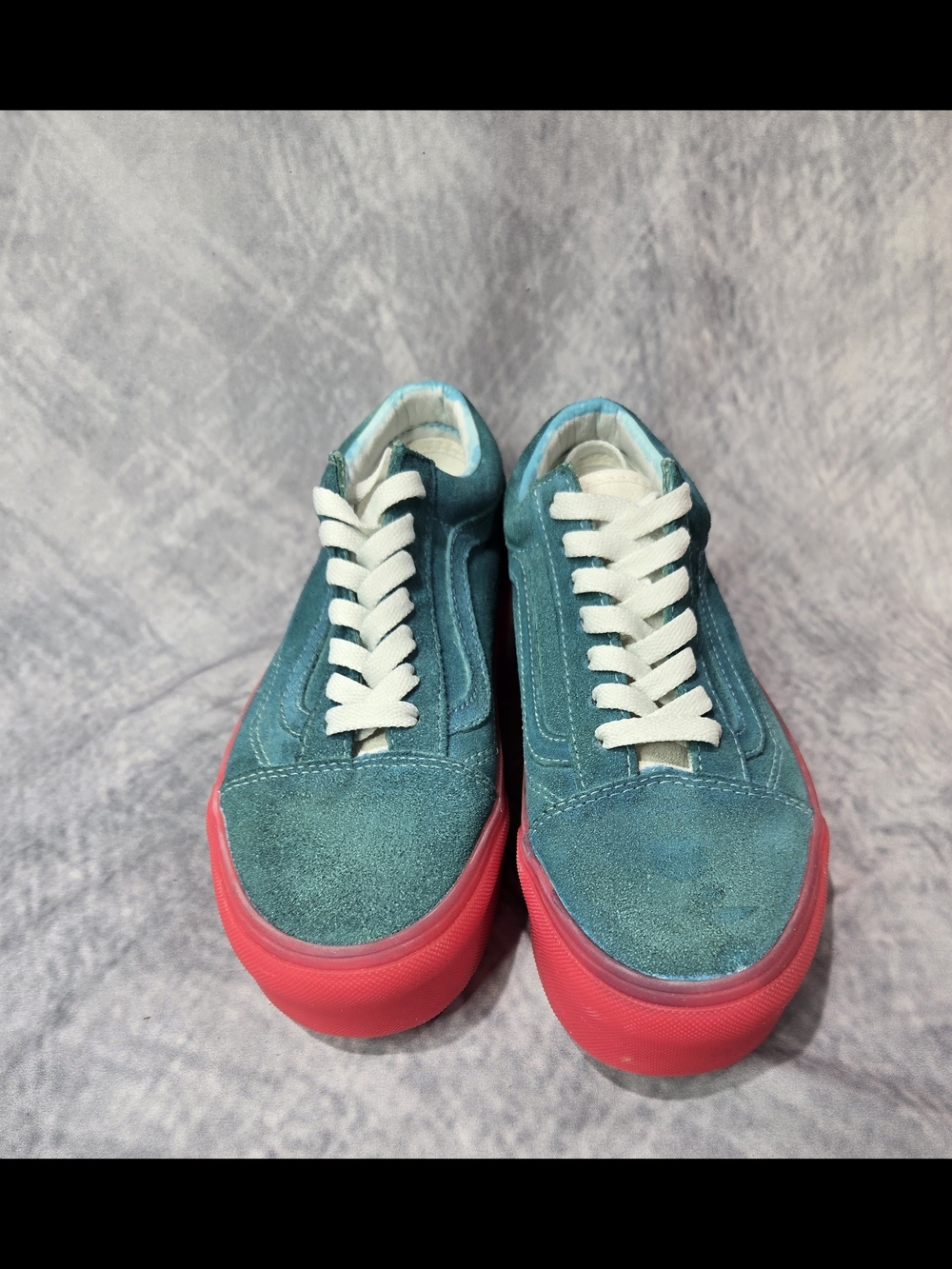 Vans Teal Suede Low-Top Sneakers with Pink Platform Sole